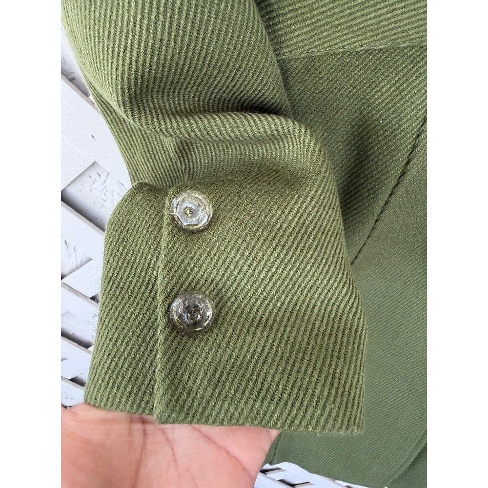 Rampa Olive Green Faux Fur Collar Fit & Flare Coat Vintage Y2K Fall Large - Picture 4 of 14